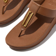 FINO Gold-Trim Leather Toe-Post Sandals