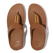 FINO Gold-Trim Leather Toe-Post Sandals