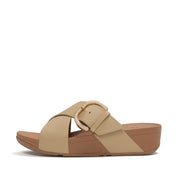LULU Resin-Buckle Leather Cross Slides