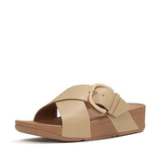 LULU Resin-Buckle Leather Cross Slides