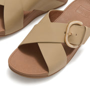 LULU Resin-Buckle Leather Cross Slides