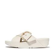 LULU Resin-Buckle Leather Cross Slides