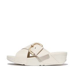 LULU Resin-Buckle Leather Cross Slides