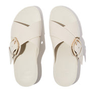 LULU Resin-Buckle Leather Cross Slides