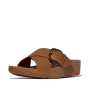 LULU Resin-Buckle Leather Cross Slides