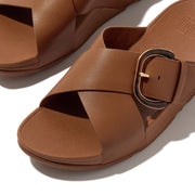 LULU Resin-Buckle Leather Cross Slides