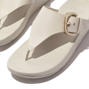 LULU Resin-Buckle Leather Toe-Post Sandals