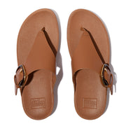 LULU Resin-Buckle Leather Toe-Post Sandals