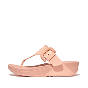 LULU Covered-Buckle Raw-Edge Leather Toe-Post Sandals