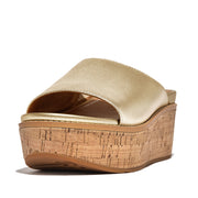 ELOISE Cork Wrap Metallic Leather Wedge Slides