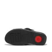 LULU Crystal-Buckle Leather Cross Slides