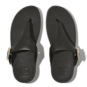 LULU Crystal-Buckle Leather Toe-Post Sandals