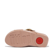 LULU Crystal-Buckle Leather Cross Slides