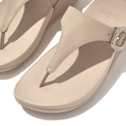 LULU Crystal-Buckle Leather Toe-Post Sandals