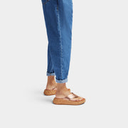 [IMPERFECT PAIR] F-MODE Metallic Leather Cork Flatform Toe-Post Sandals