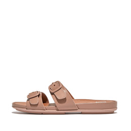 GRACIE Rubber-Buckle Two Bar Leather Slides Sandals