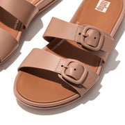 GRACIE Rubber-Buckle Two Bar Leather Slides Sandals
