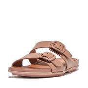 GRACIE Rubber-Buckle Two Bar Leather Slides Sandals