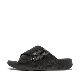 FREEWAY Mens Weave-Embossed Leather Cross Slides