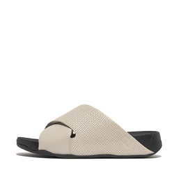 FREEWAY Mens Weave-Embossed Leather Cross Slides