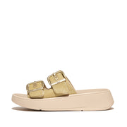 F-MODE Buckle Shimmerlux Flatform Two-Bar Slides