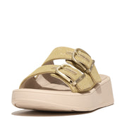 F-MODE Buckle Shimmerlux Flatform Two-Bar Slides