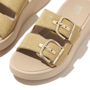 F-MODE Buckle Shimmerlux Flatform Two-Bar Slides