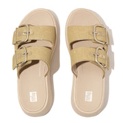 F-MODE Buckle Shimmerlux Flatform Two-Bar Slides