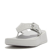 F-MODE Buckle Shimmerlux Flatform Toe-Post Sandals