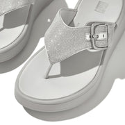 F-MODE Buckle Shimmerlux Flatform Toe-Post Sandals