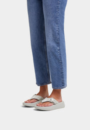 F-MODE Buckle Shimmerlux Flatform Toe-Post Sandals