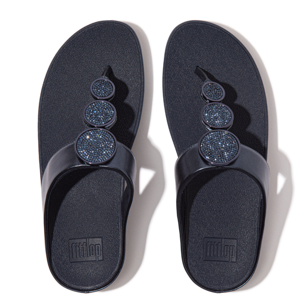 Fitflop Women Halo Bead-Circle Metallic Toe-Post Sandals |HJ1-B84| Metallic Midnight Navy