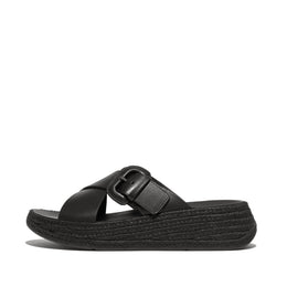 F-MODE Espadrille Buckle Leather Flatform Slides