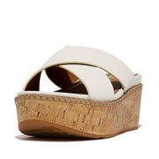 [IMPERFECT PAIR] ELOISE Leather/Cork Wedge Cross Slides