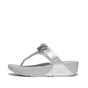 LULU Jewel-Deluxe Metallic-Leather Toe-Post Sandals