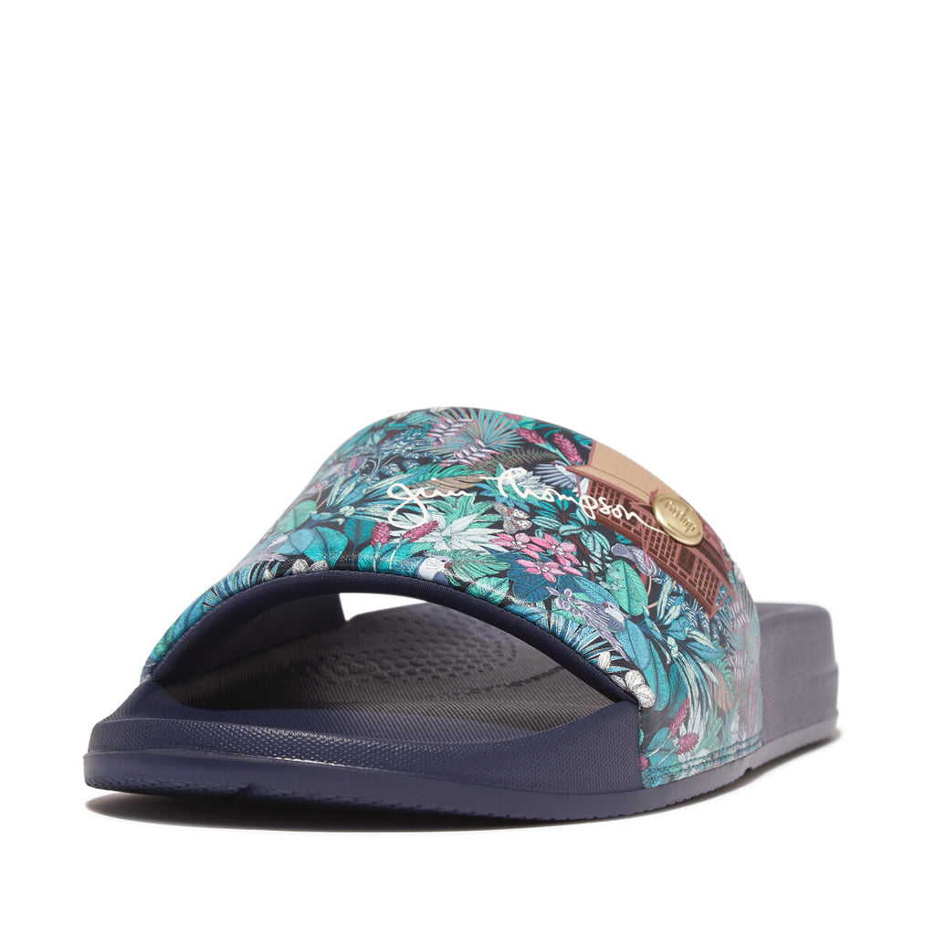 FitFlop IQUSHION x Jim Thompson Water-Resistant Slides - Heritage Blue ...