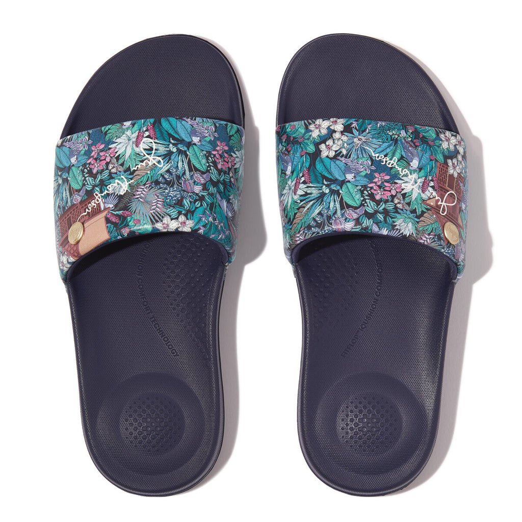 FitFlop IQUSHION x Jim Thompson Water-Resistant Slides - Heritage Blue ...