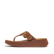 F-MODE Buckle Stud/Eyelet Suede Flatform Toe-Post Sandals