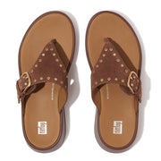 F-MODE Buckle Stud/Eyelet Suede Flatform Toe-Post Sandals