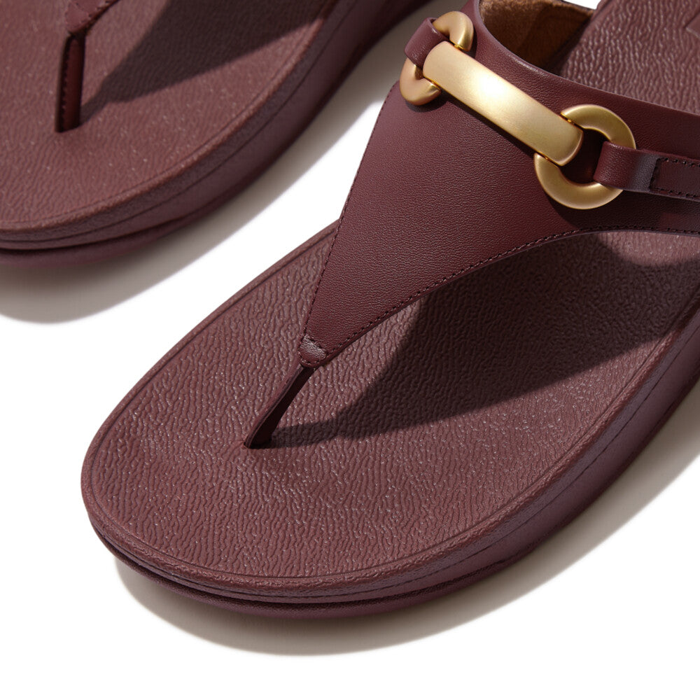 FitFlop Lulu Square-Chain Leather Toe-Post Sandals in Midnight Navy