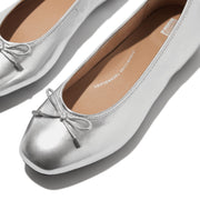 DELICATO Bow Soft Metallic-Leather Ballet Flats