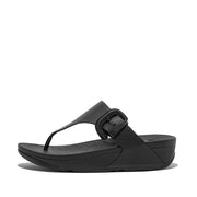 LULU Covered-Buckle Raw-Edge Leather Toe-Post Sandals