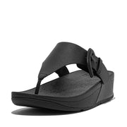 LULU Covered-Buckle Raw-Edge Leather Toe-Post Sandals