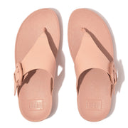 LULU Covered-Buckle Raw-Edge Leather Toe-Post Sandals
