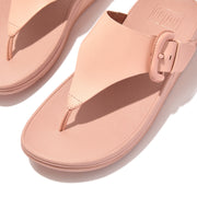 LULU Covered-Buckle Raw-Edge Leather Toe-Post Sandals