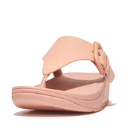 LULU Covered-Buckle Raw-Edge Leather Toe-Post Sandals
