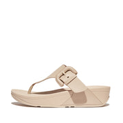 LULU Covered-Buckle Raw-Edge Leather Toe-Post Sandals