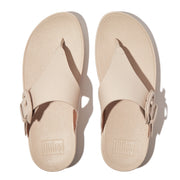 LULU Covered-Buckle Raw-Edge Leather Toe-Post Sandals