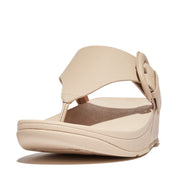 LULU Covered-Buckle Raw-Edge Leather Toe-Post Sandals